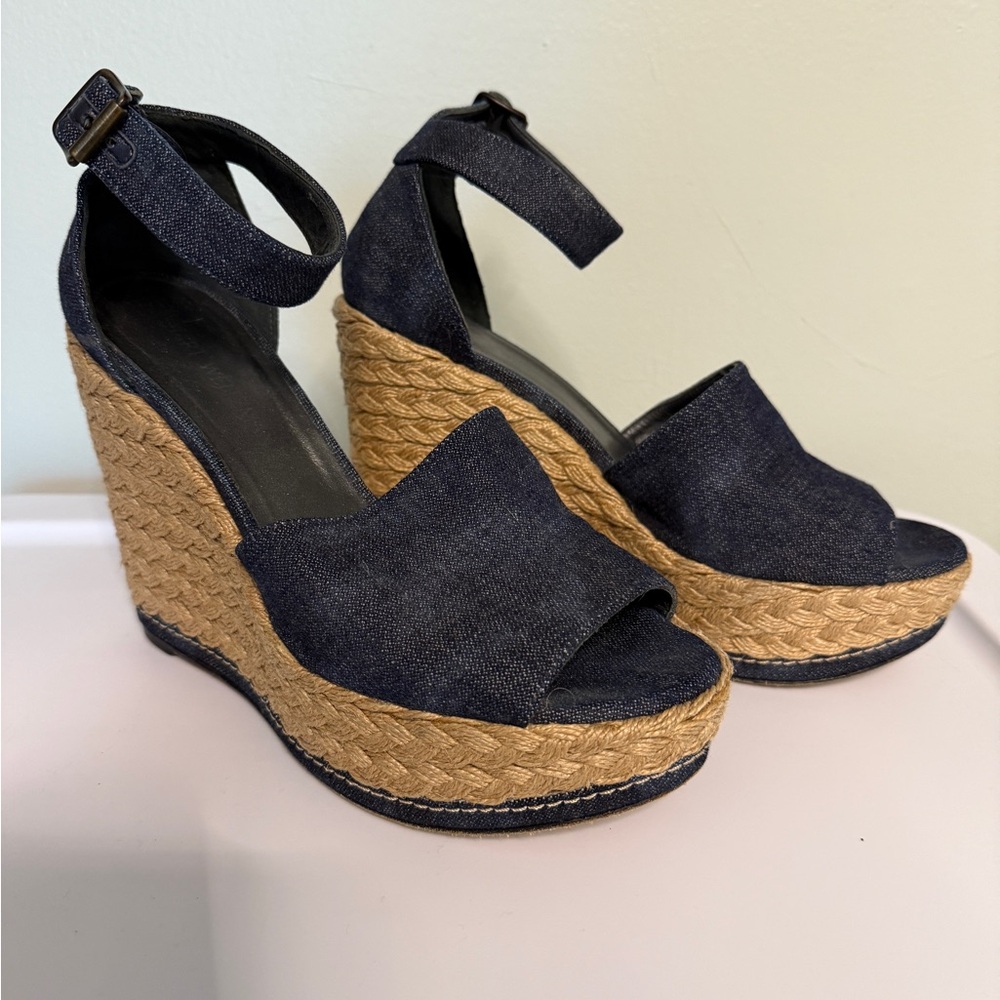Stuart Weitzman Dark Denim Wedge Sandals